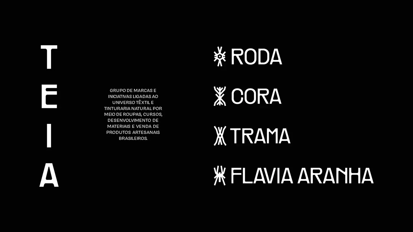 Lookbook da Flavia Aranha, marca do grupo Teia, sobre fundo areia: na capa, mulher de costas com brinco de madeira
