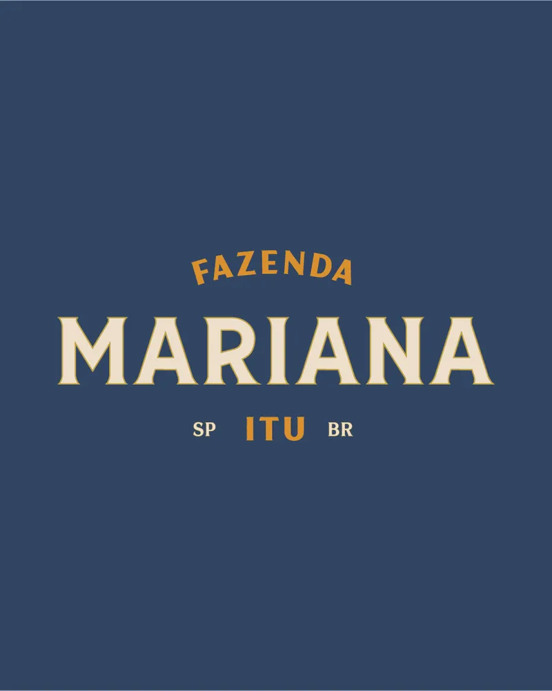 Marca da Fazenda Mariana, de Itu, desenhada em dourado sobre azul-marinho