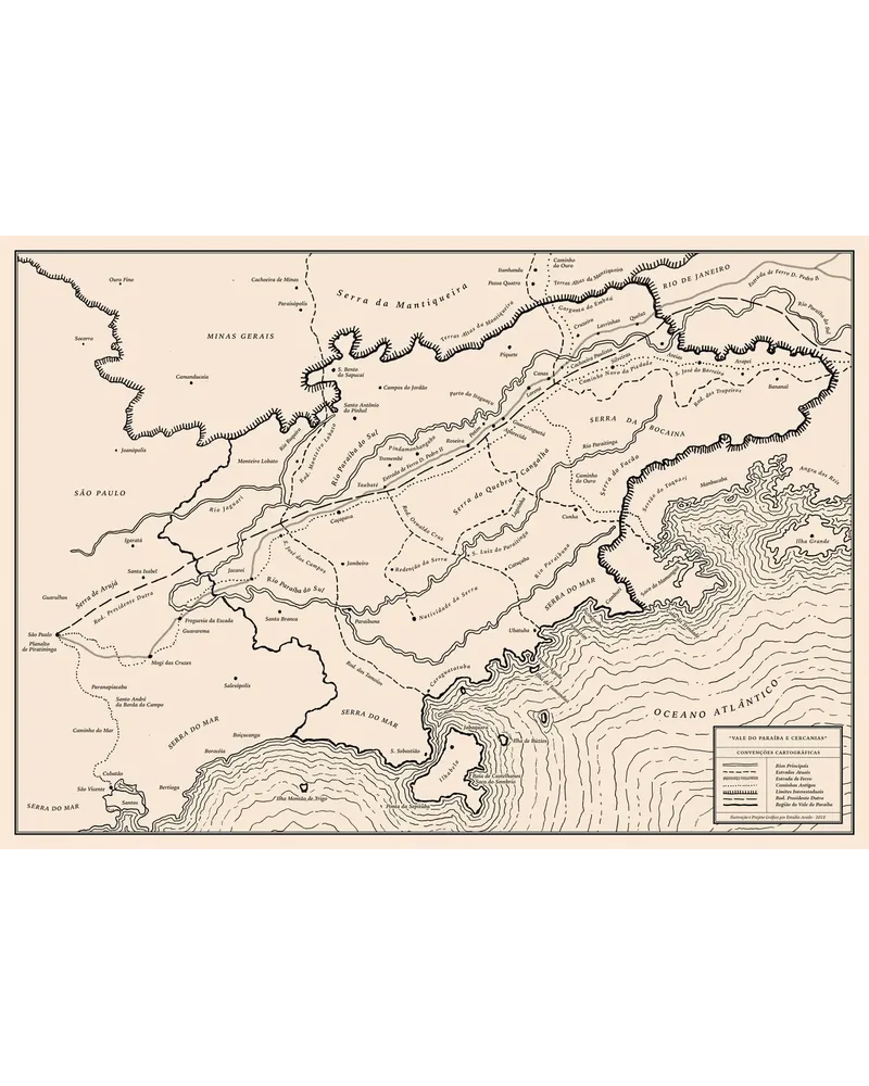 Mapa do Vale do Paraíba impresso, com colunas densas em serifa clássica